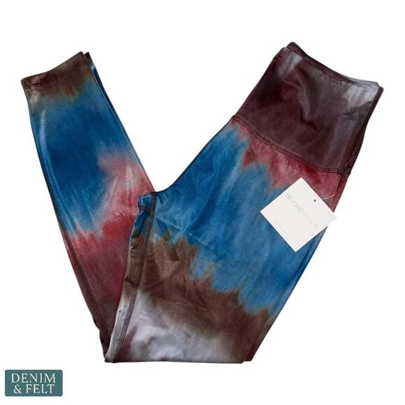 Beyond Yoga Lux High Rise Tie-Dye Leggings Blue Red Brown 4-Way Stretch Pants - Picture 4 of 6